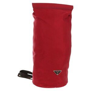 Authentic PRADA Shoulder Bag Nylon Red Silver